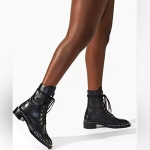 NIB Stuart Weitzman Sondra Leather Combat Pearl Embellished Booties